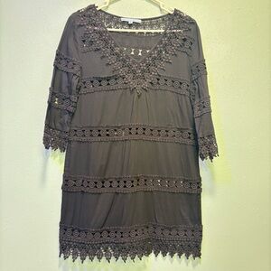 Antonio Melani Black Crochet Lace Beach Cover Up Dress Size Small